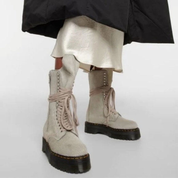 Dr Martens RICK OWENS 1918 HAIR-ON PLATFORM LEATHER COMBAT BOOTS Calf Hair SZ5,6